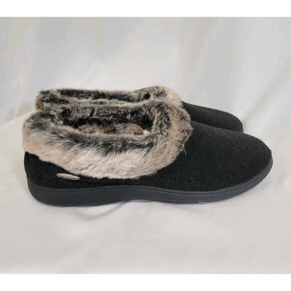 Acorn Chinchilla Collar Black Wool Gray Faux Fur Collar Lining Slippers 9.5/10.5 - Picture 3 of 9